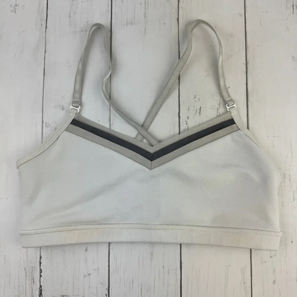 Lululemon White/Grey/Black Mesh V-Neck Cross Back Sports Bra Size 6